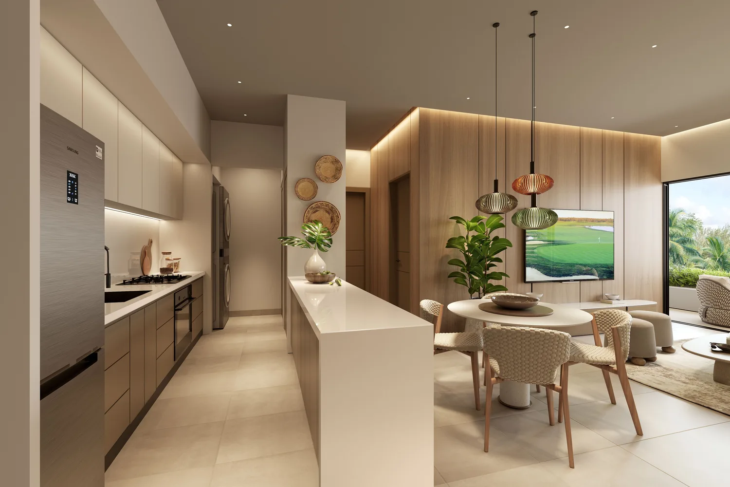 Cocina abierta con vista al golf