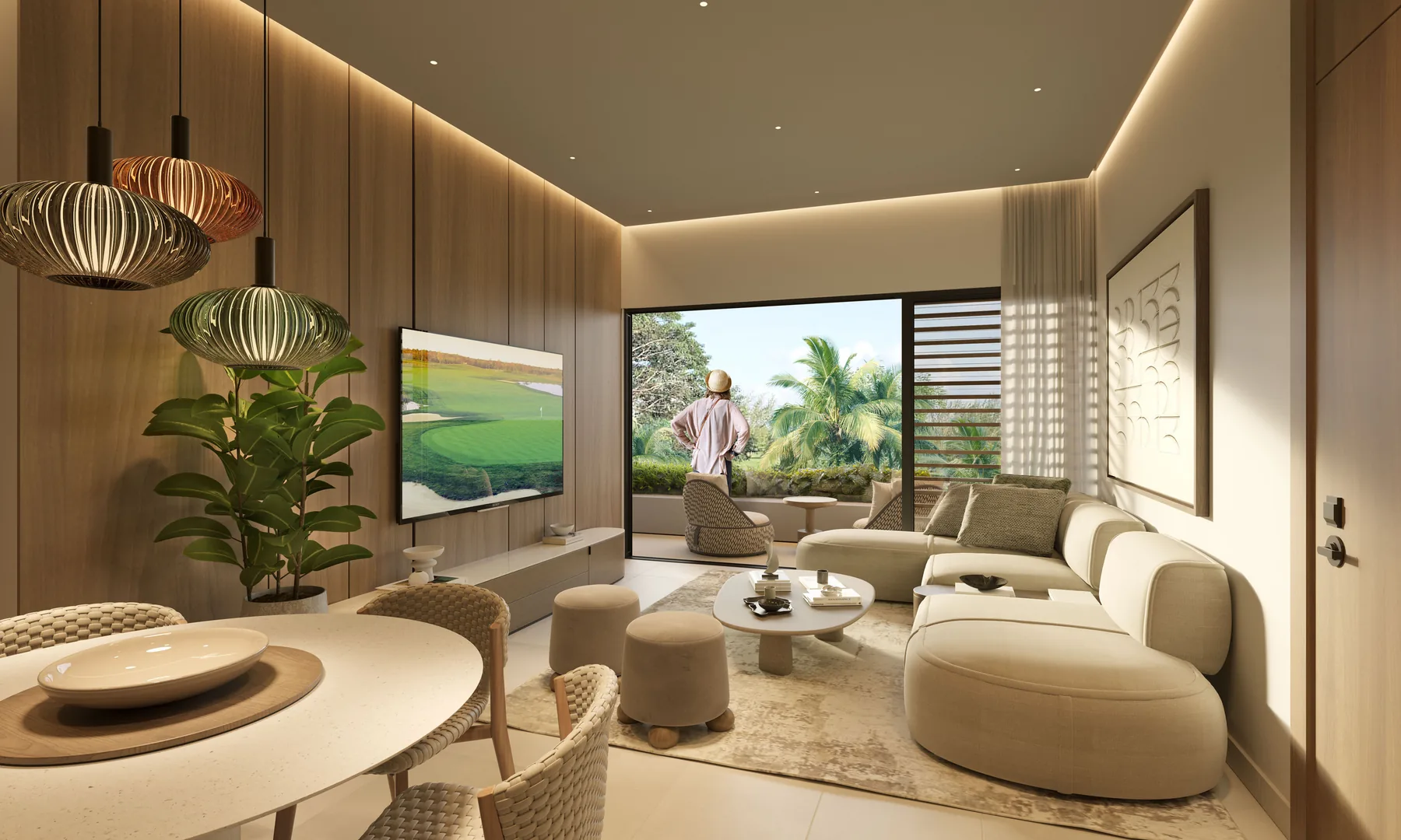 Sala de estar con vista a golf